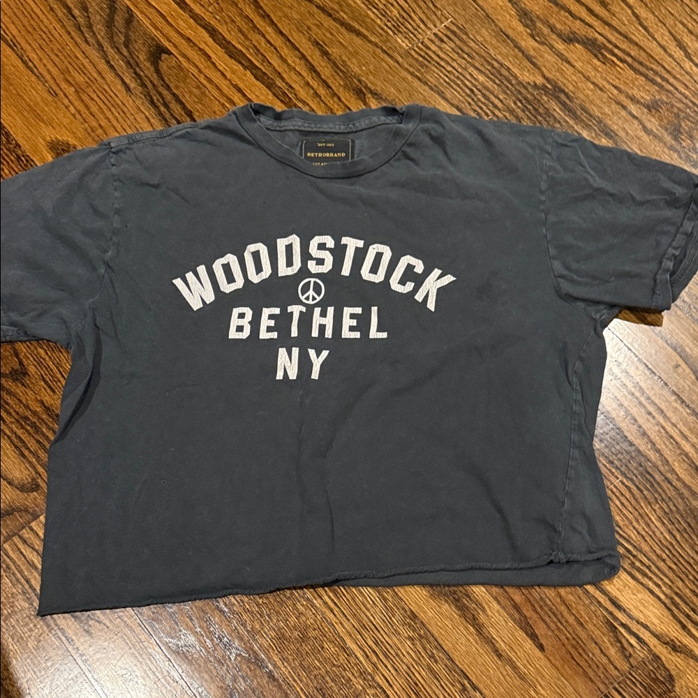 Original Retro Brand Black Woodstock Bethel NY Cropped Tee